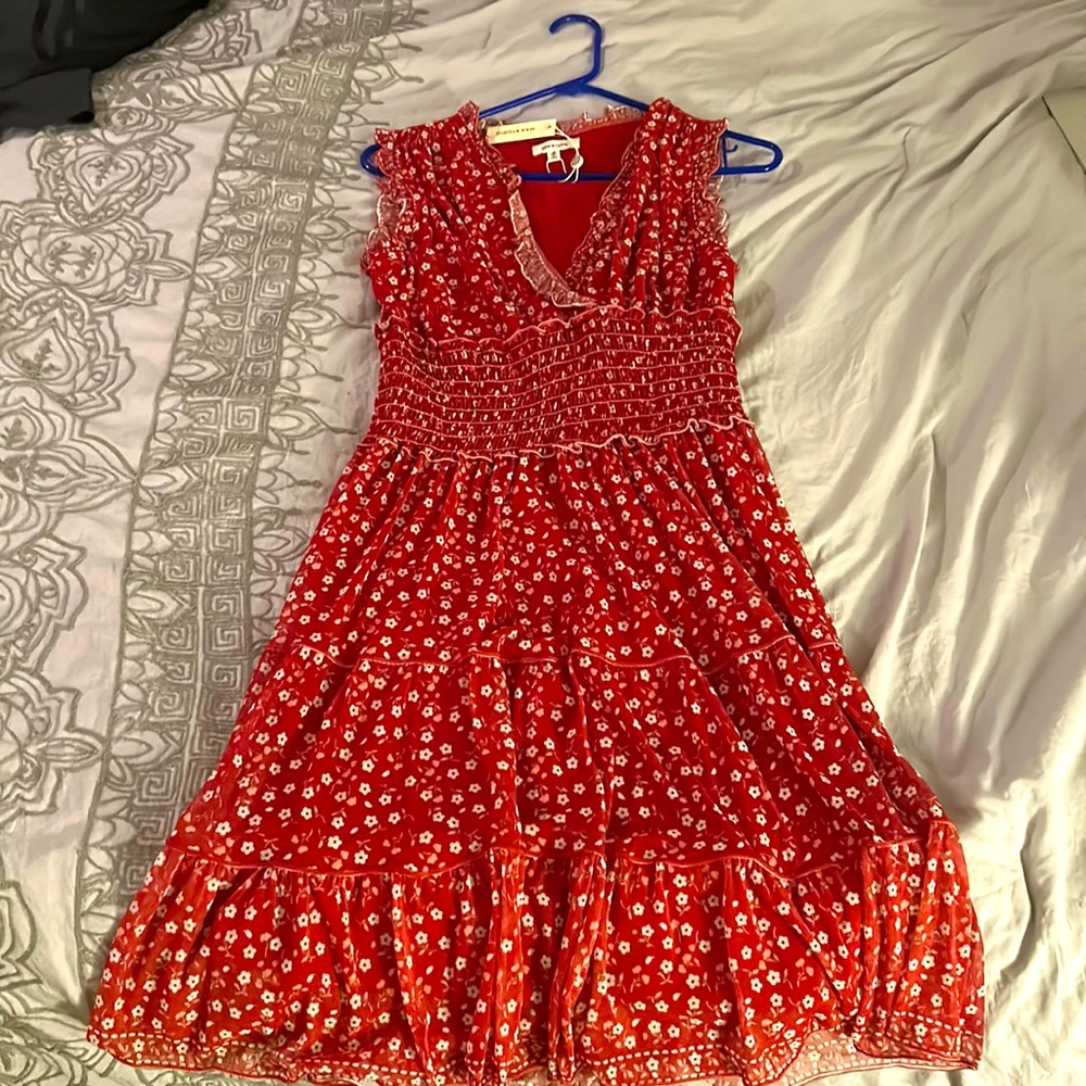Max Studio Womens Medium Red Floral Midi Lightweight Dress
